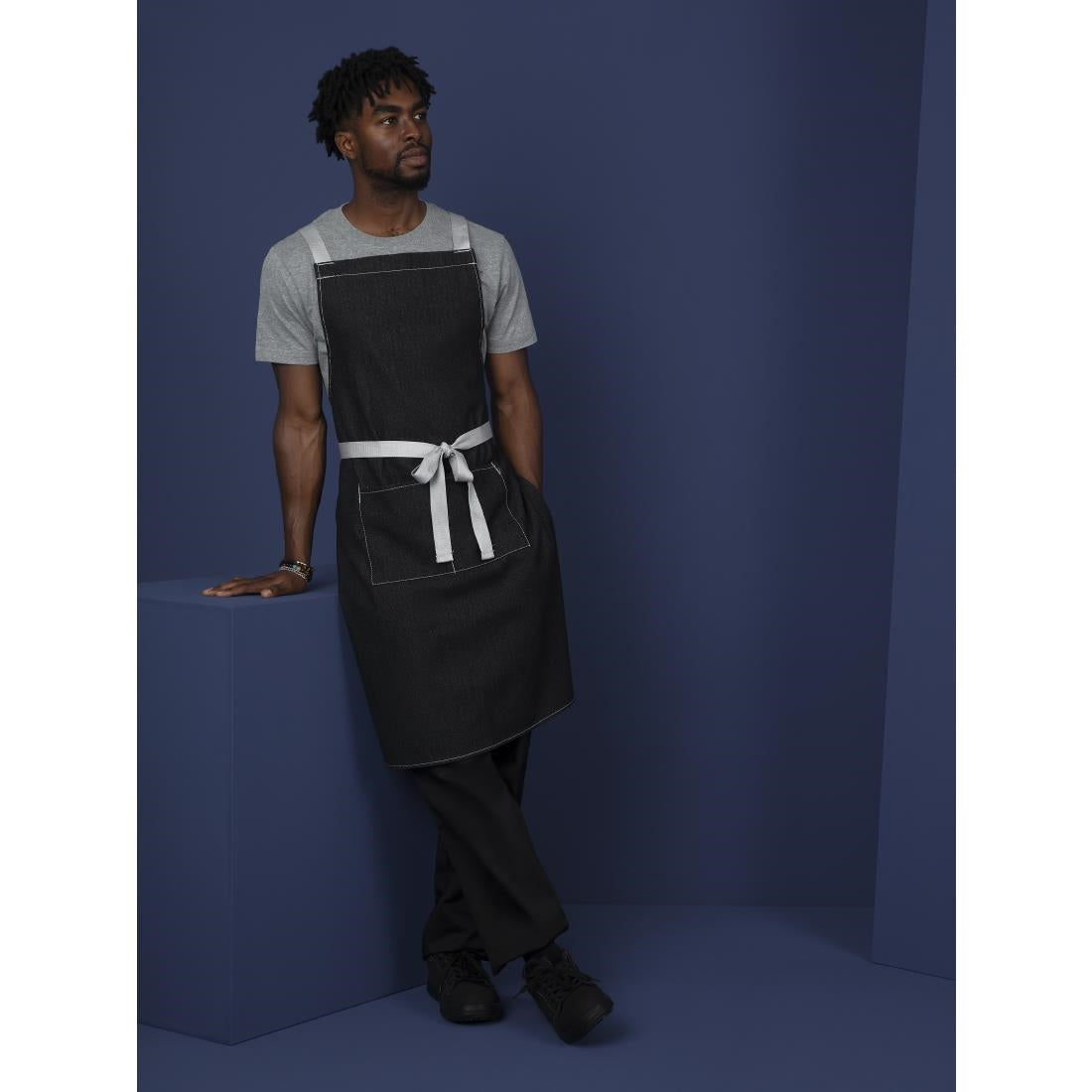Southside X-Cross Back Bib Apron Denim Black