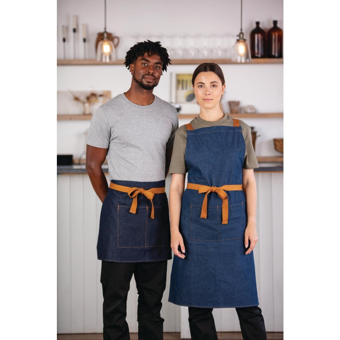 Southside Waist Apron Denim Blue Tan Ties