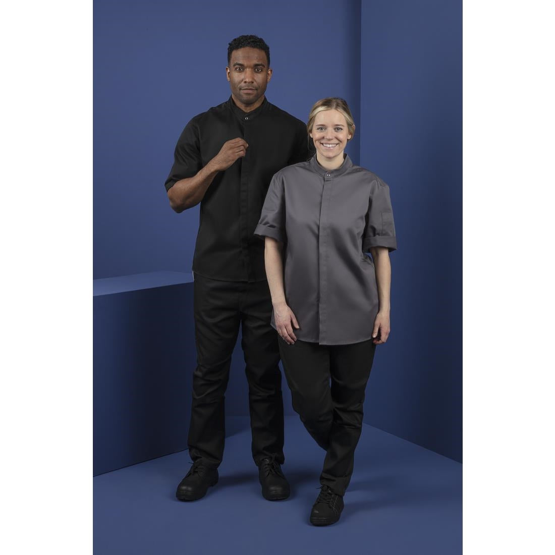 Southside Unisex Chef Jacket Band Collar Charcoal S