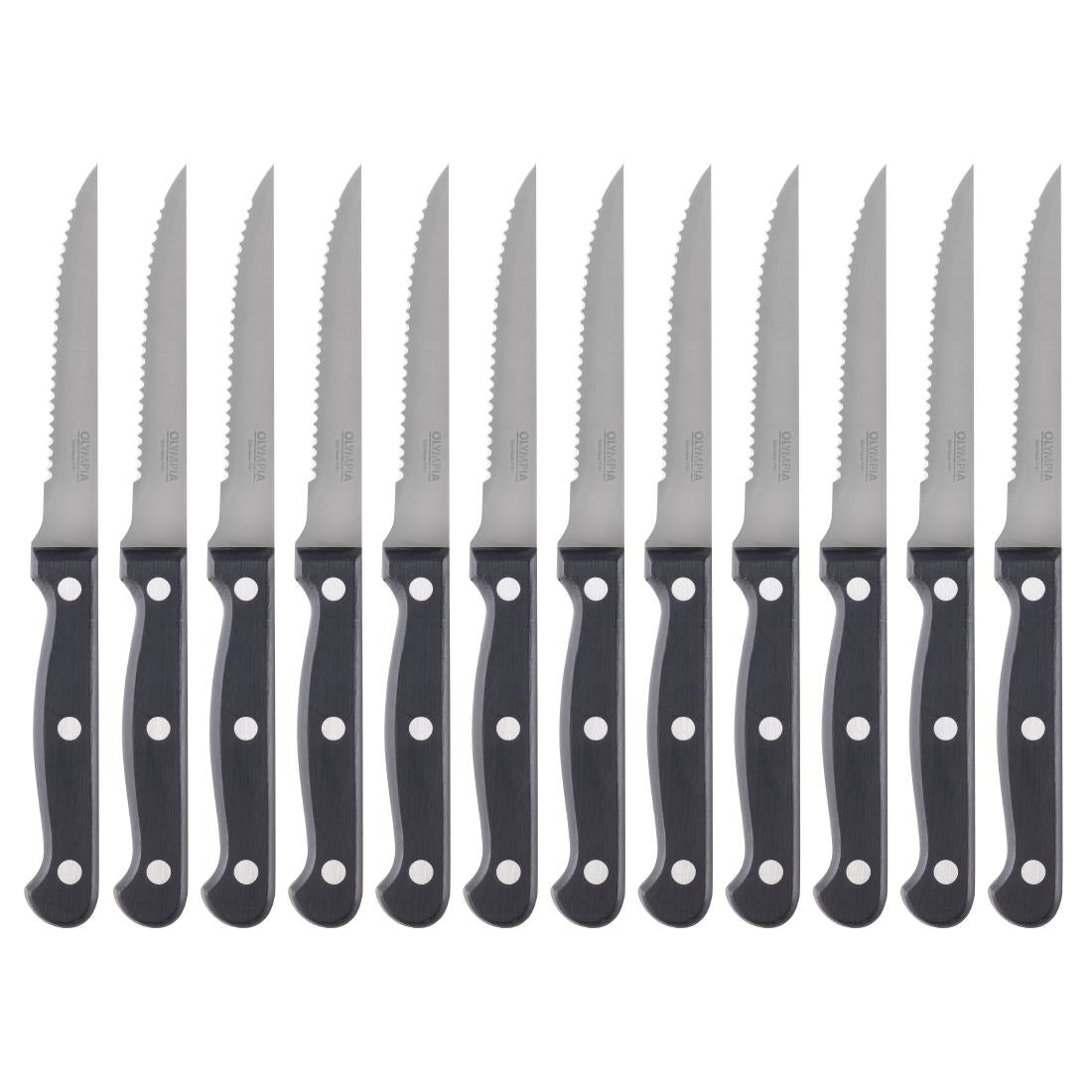 Olympia Taverna Serrated Steak Knives with Black Handles (12 Pack)