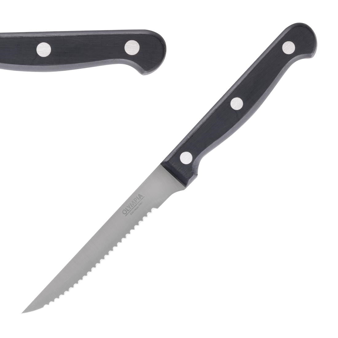Olympia Taverna Serrated Steak Knives with Black Handles (12 Pack)