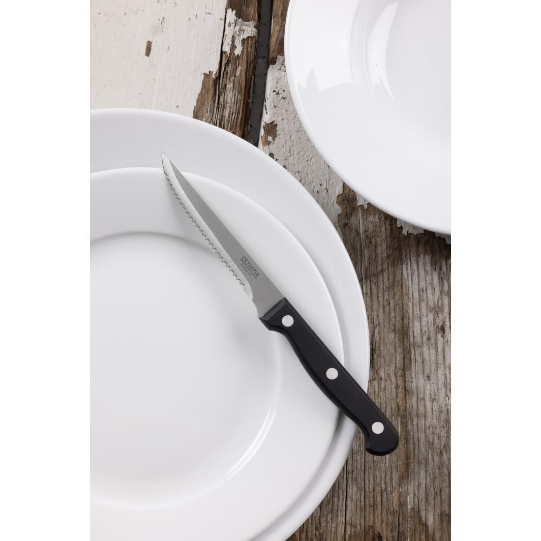 Olympia Taverna Serrated Steak Knives with Black Handles (12 Pack)