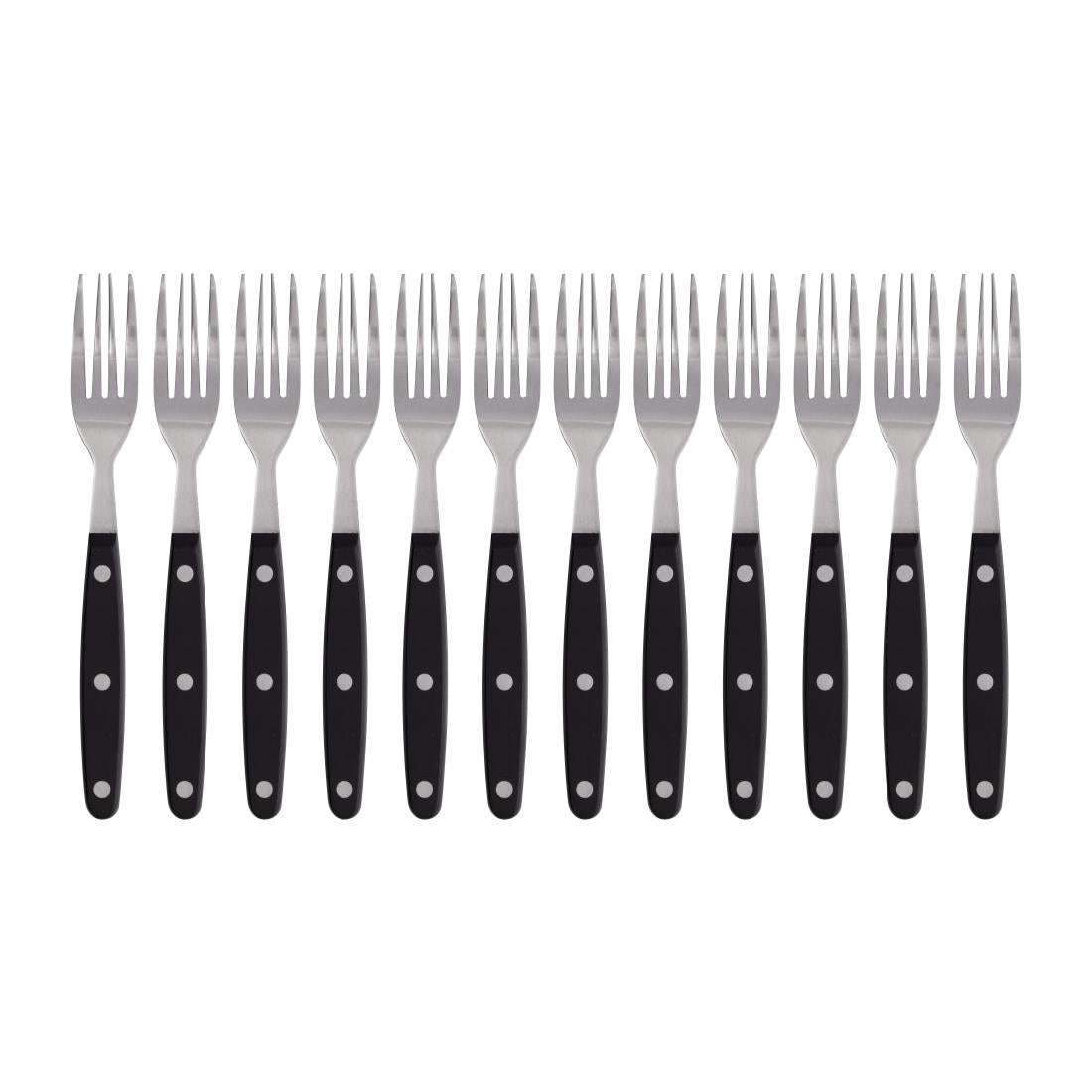Olympia Taverna Steak Forks with Black Handles (12 Pack)