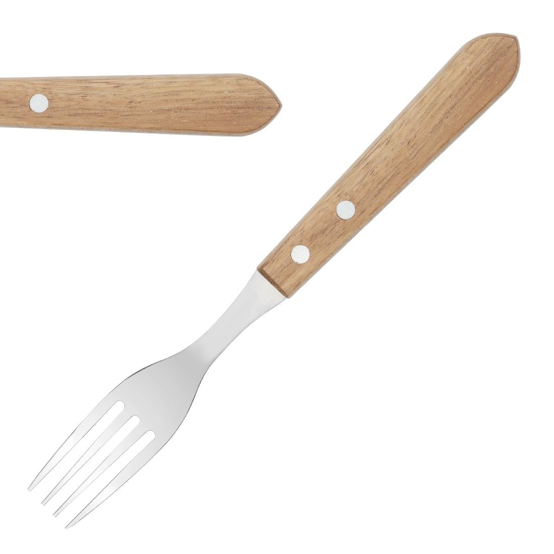 Olympia Steak Forks with Acacia Wood Handles 103mm (12 Pack)