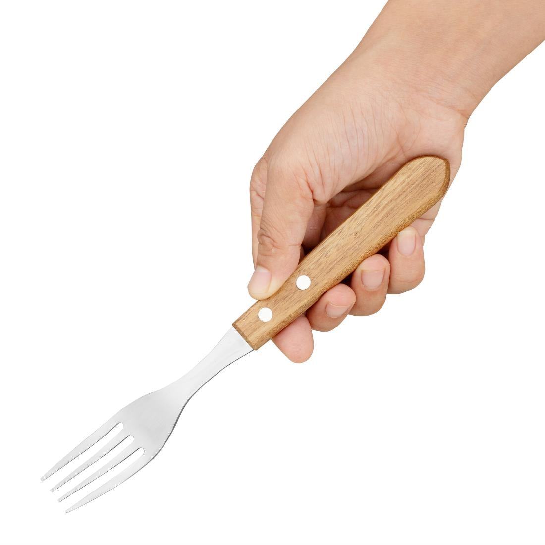 Olympia Steak Forks with Acacia Wood Handles 103mm (12 Pack)