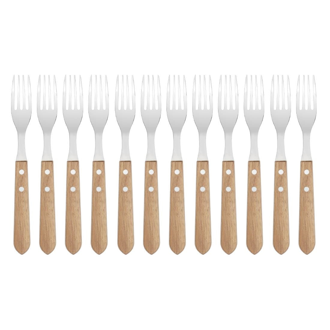 Olympia Steak Forks with Acacia Wood Handles 103mm (12 Pack)