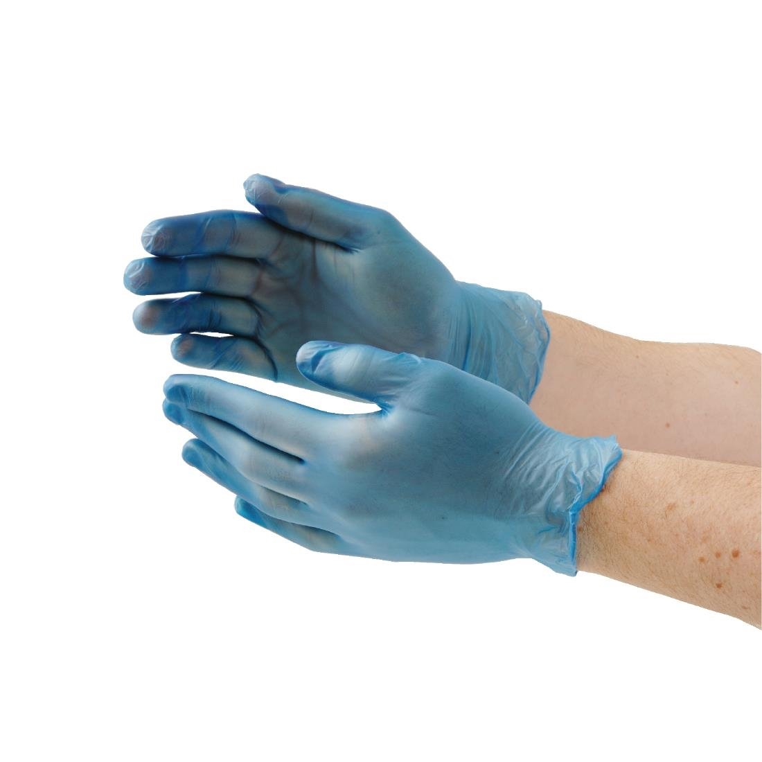 Vogue Powdered Vinyl Gloves Blue Large (100 Pack)