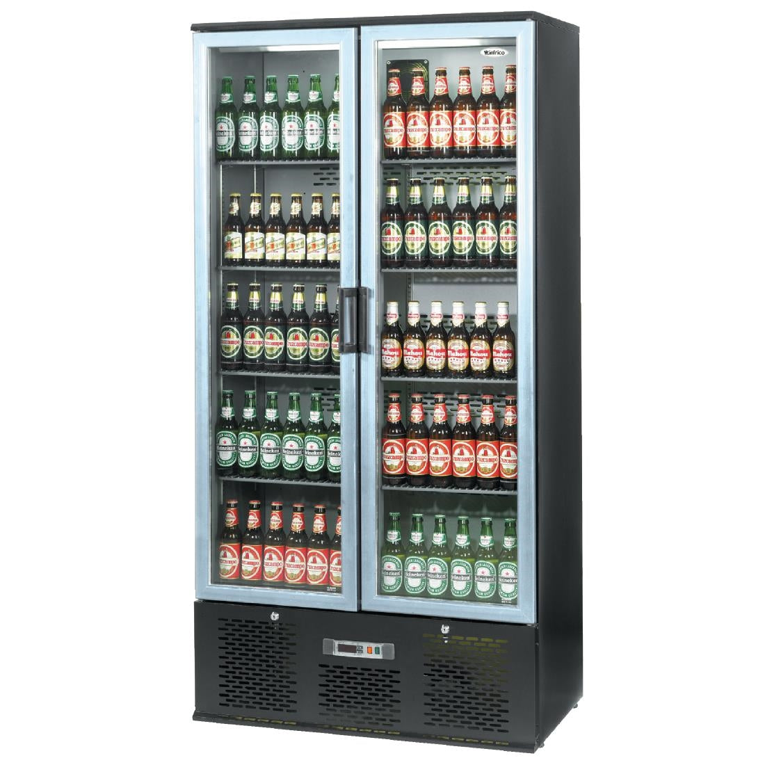 Infrico Upright Back Bar Cooler with Hinged Doors Black & Steel ZXS20