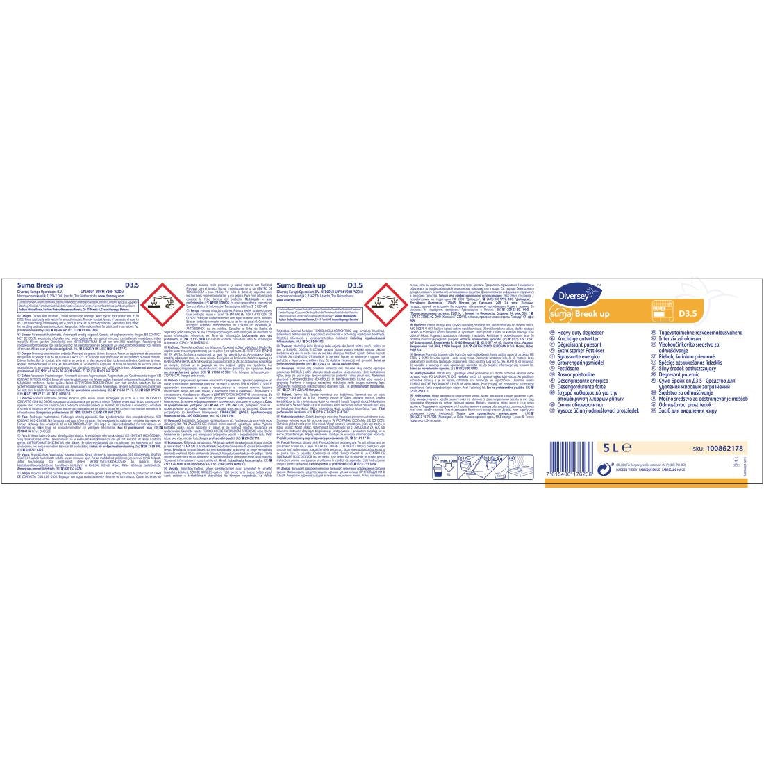 Suma Break Up D3.5 Heavy-Duty Kitchen Degreaser Concentrate 5Ltr (2 Pack)