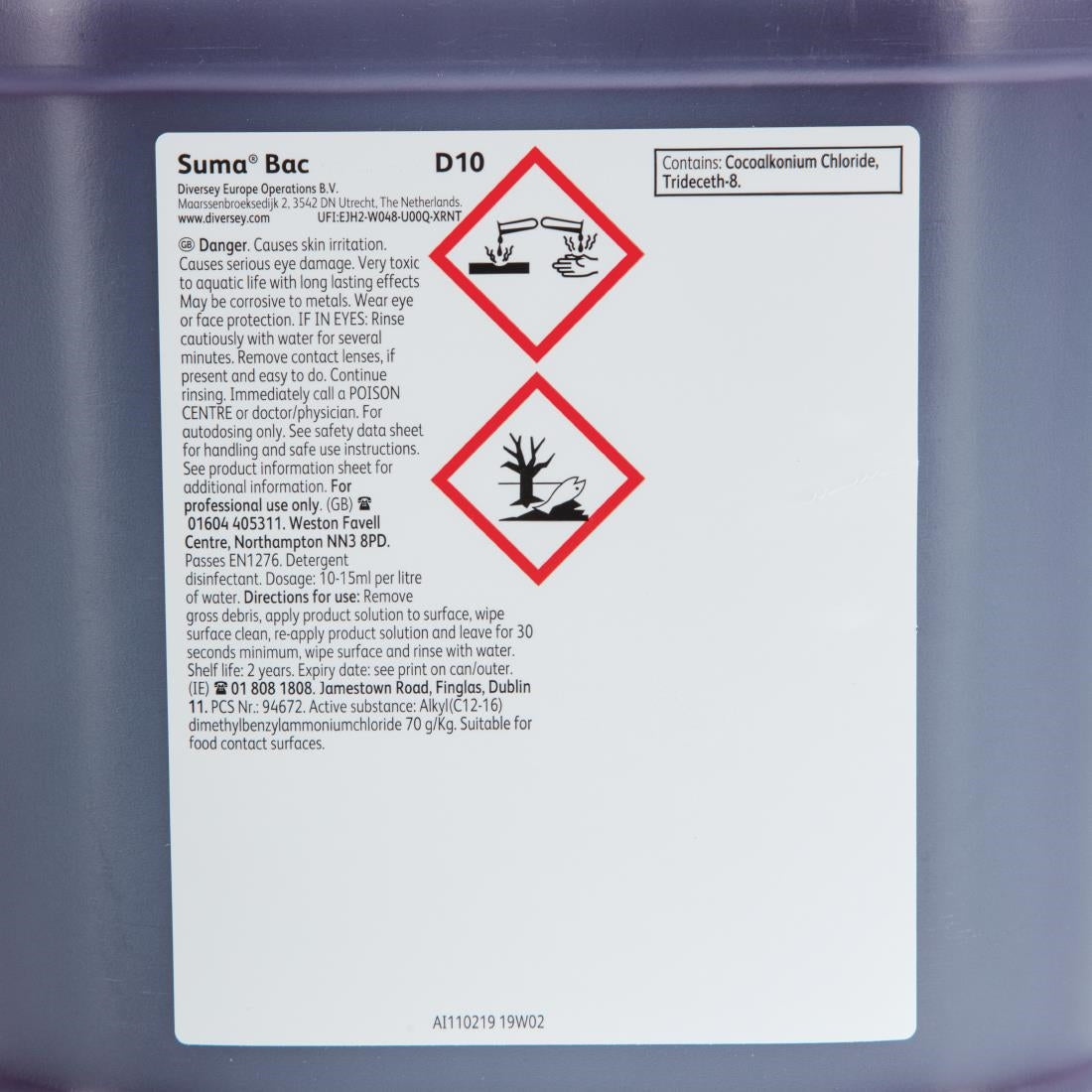 Suma Bac D10 Cleaner and Sanitiser Concentrate 5Ltr (2 Pack)