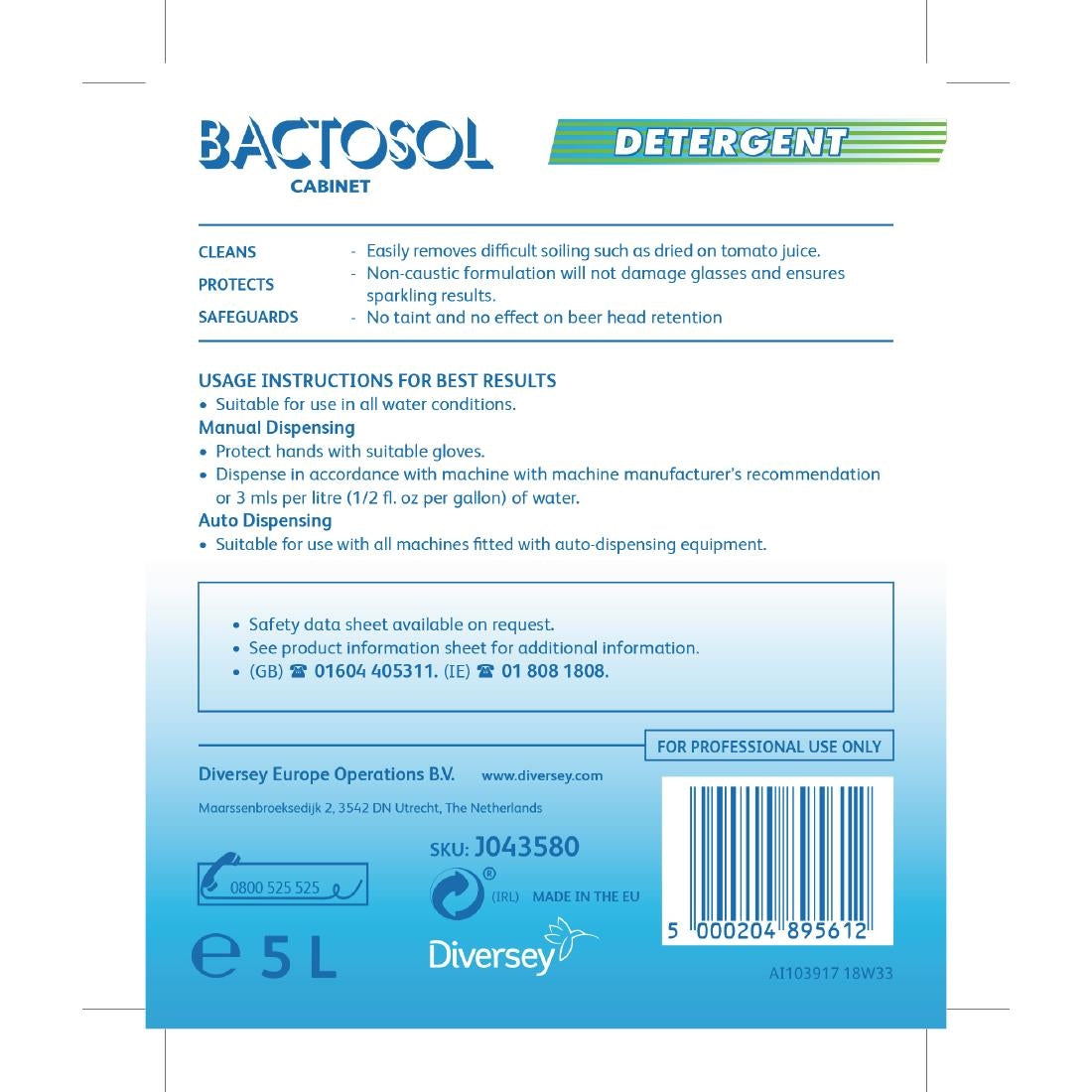 Bactosol Glasswasher Detergent Concentrate 5Ltr (2 Pack)