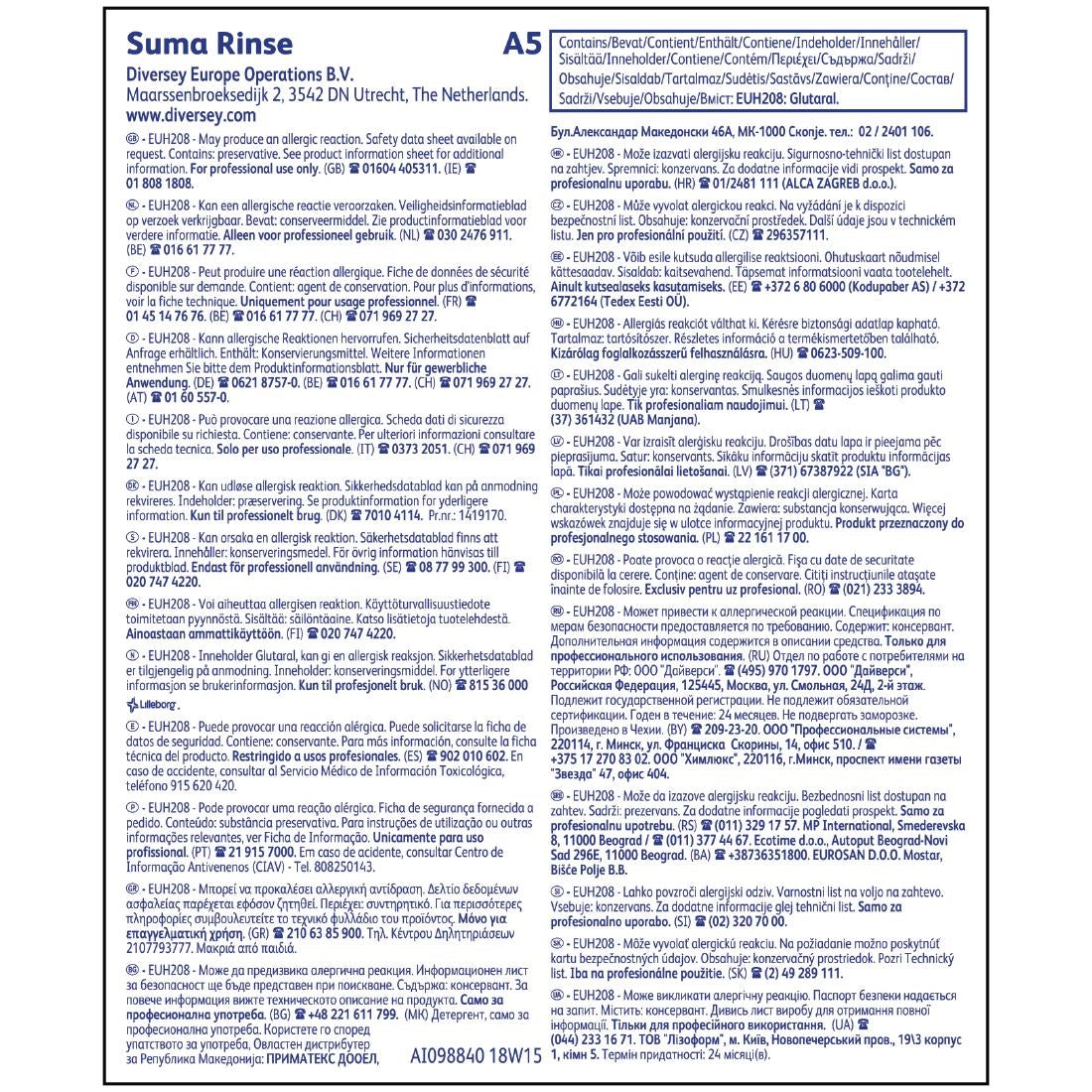 Suma A5 Warewasher Rinse Aid Concentrate 5Ltr (2 Pack)