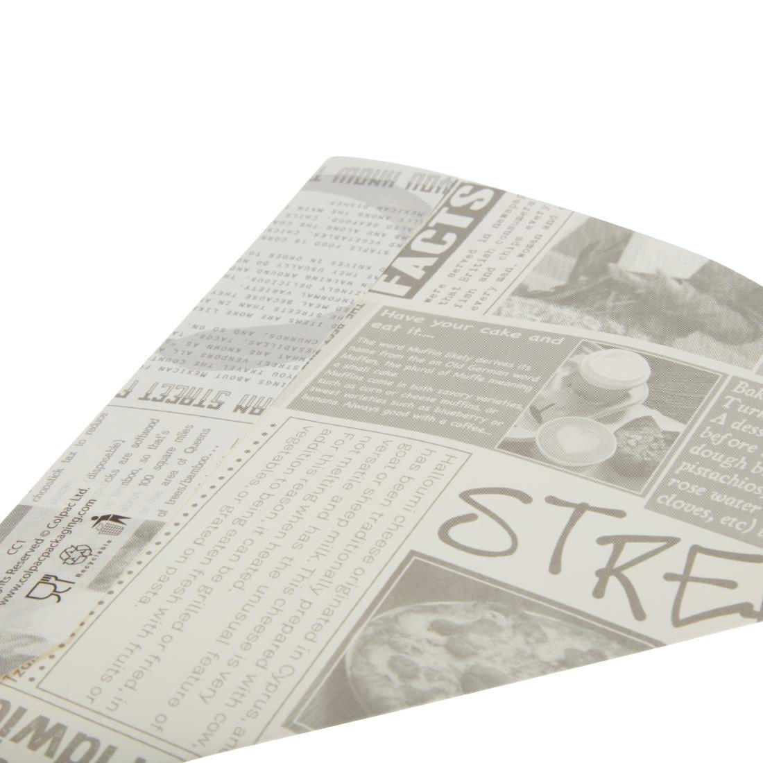 Colpac Biodegradable Newspaper Print Paper Chip Cones 183mm (1000 Pack)