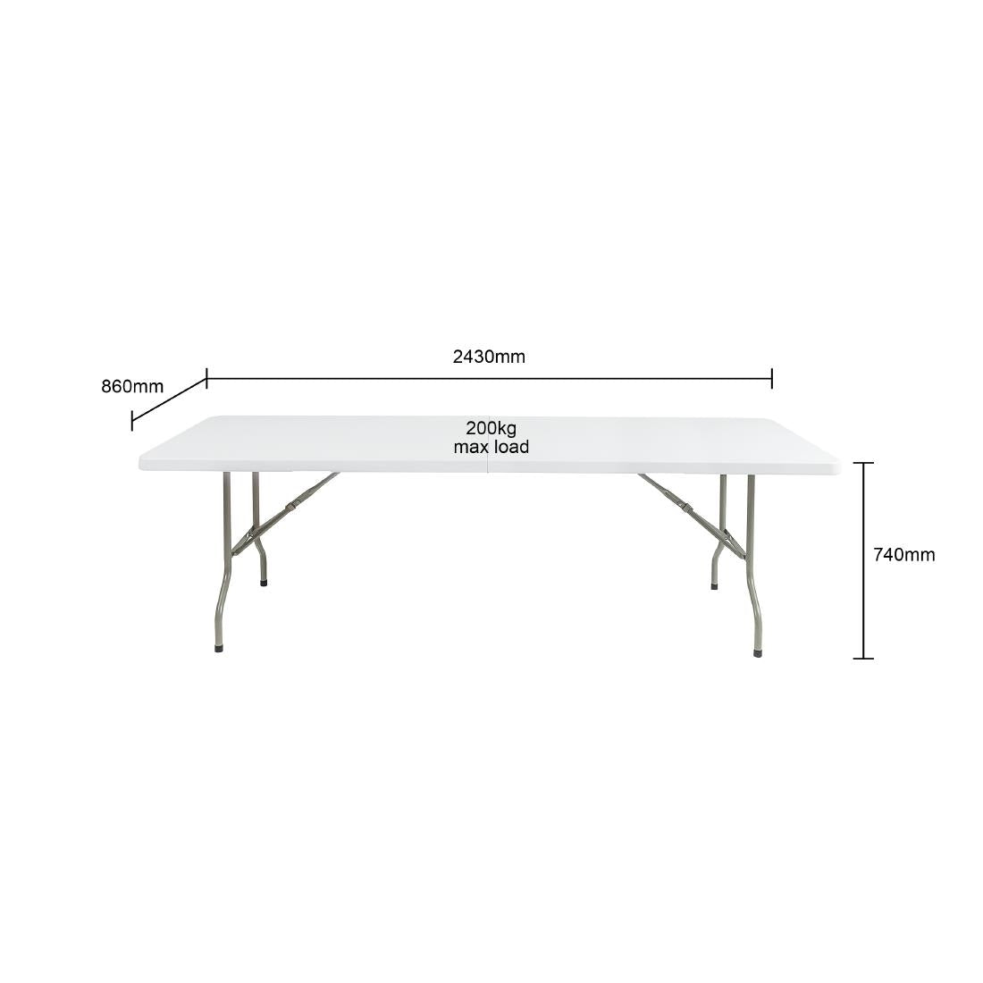 Bolero Rectangular Centre Folding Table White 8ft