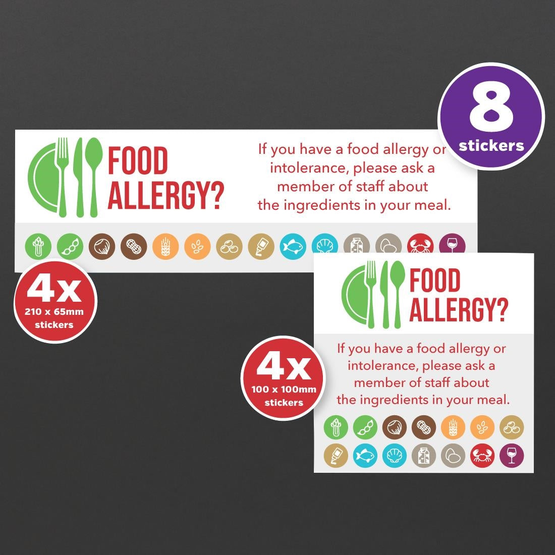 Allergy Awareness Self Adhesive Vinyl Sticker Pack (8 Pack)