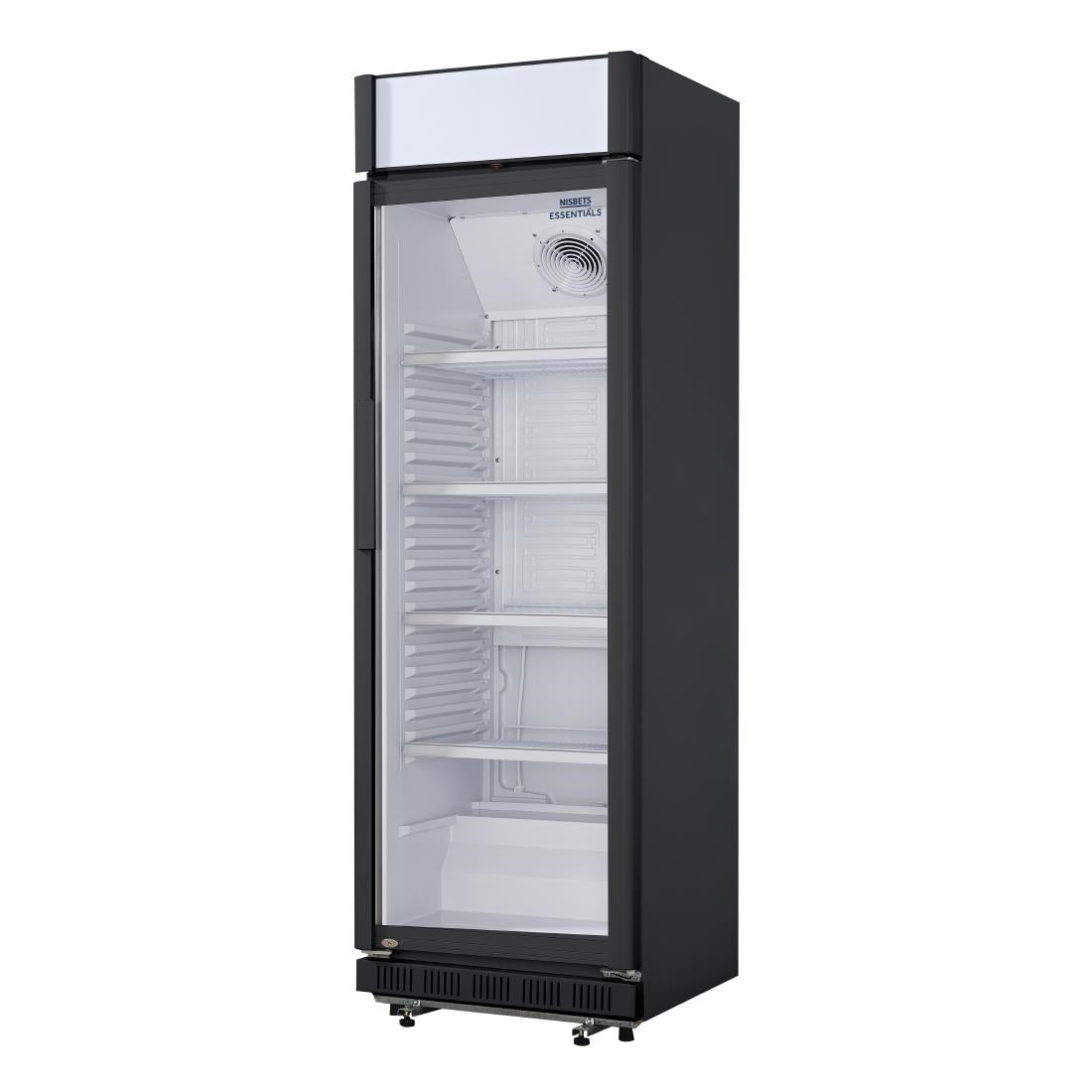 Nisbets Essentials Upright Display Cooler Black with Light Box - 354Ltr