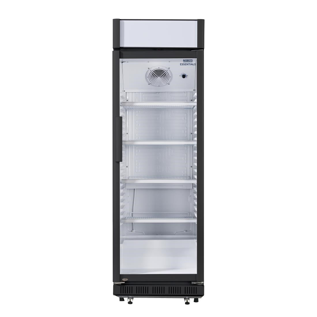Nisbets Essentials Upright Display Cooler Black with Light Box - 354Ltr