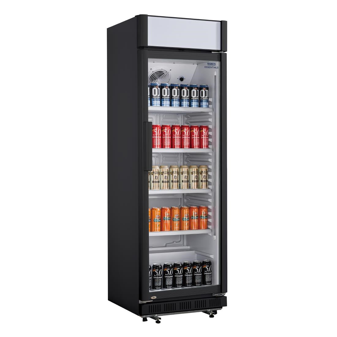 Nisbets Essentials Upright Display Cooler Black with Light Box - 354Ltr