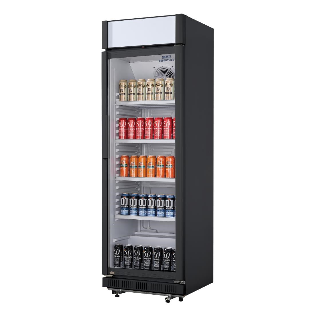 Nisbets Essentials Upright Display Cooler Black with Light Box - 354Ltr