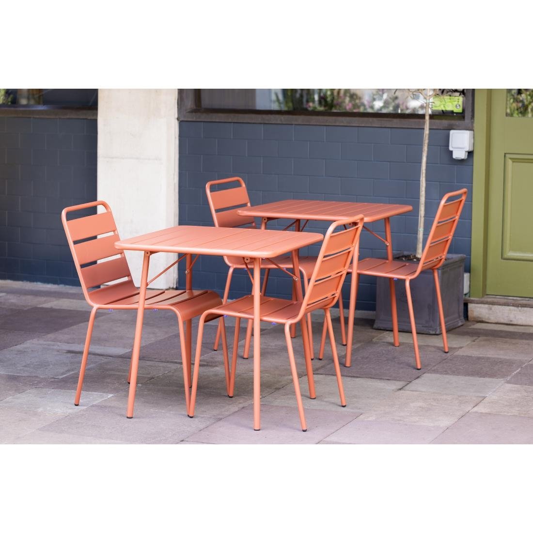 Bolero Amalfi Slatted Square Steel Folding Table Terracotta 700mm
