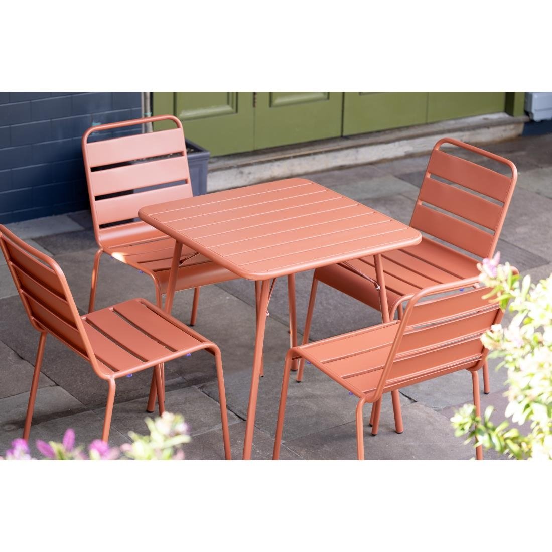 Bolero Amalfi Slatted Square Steel Folding Table Terracotta 700mm