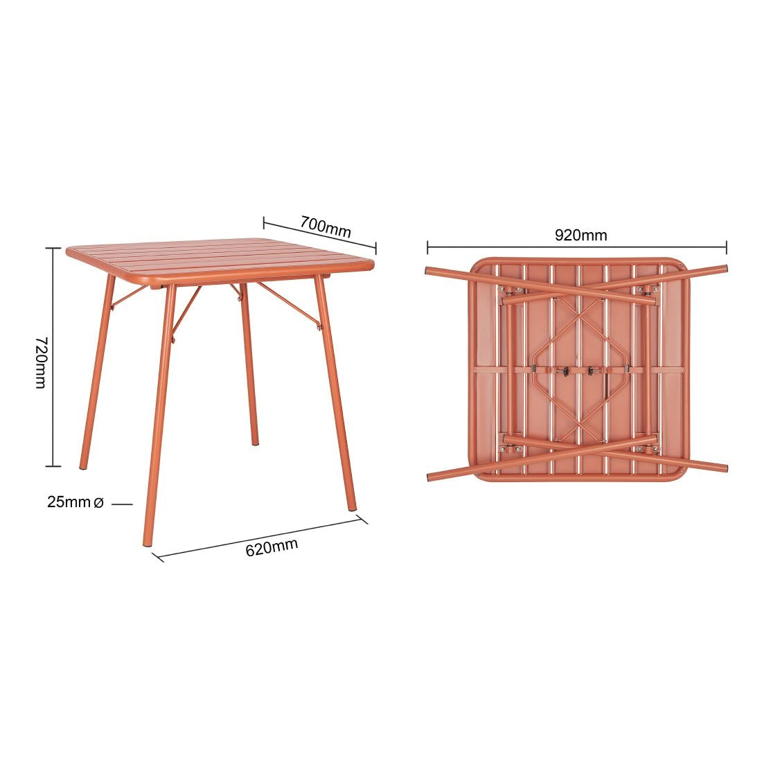Bolero Amalfi Slatted Square Steel Folding Table Terracotta 700mm