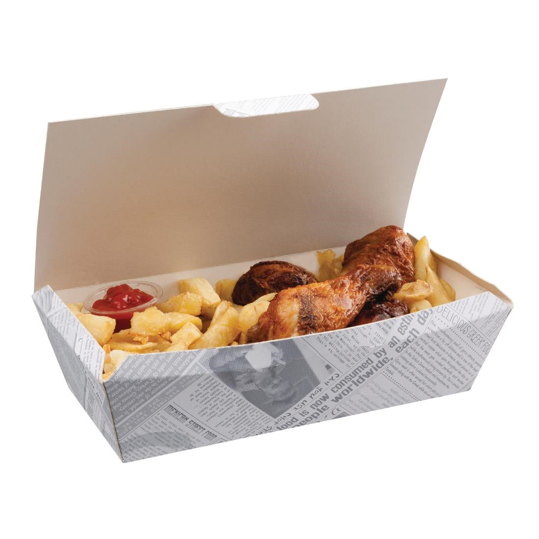 Colpac Compostable Food Boxes Newspaper Print 250mm (150 Pack)