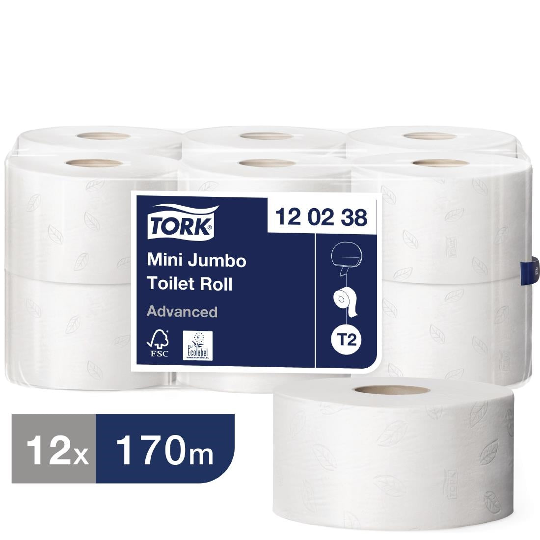 Tork Mini Jumbo Toilet Paper Rolls White T2 (12 Pack)