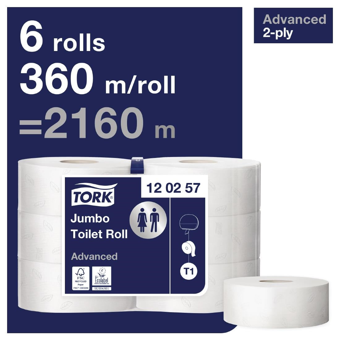 Tork Jumbo Toilet Paper Rolls White T1 (6 Pack)