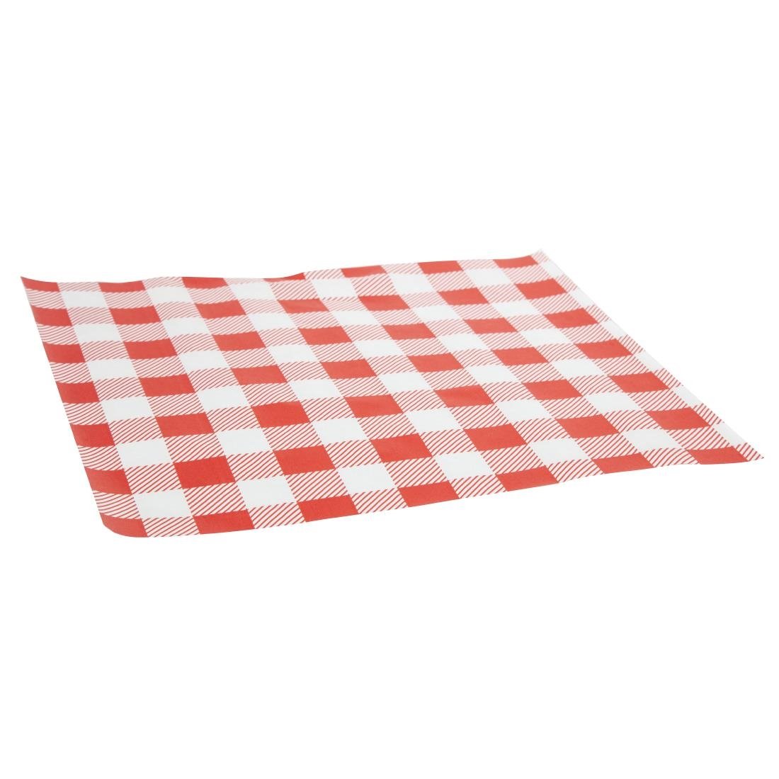 Fiesta Compostable Red Gingham Greaseproof Sheets 380x310mm ( 200 Pack)
