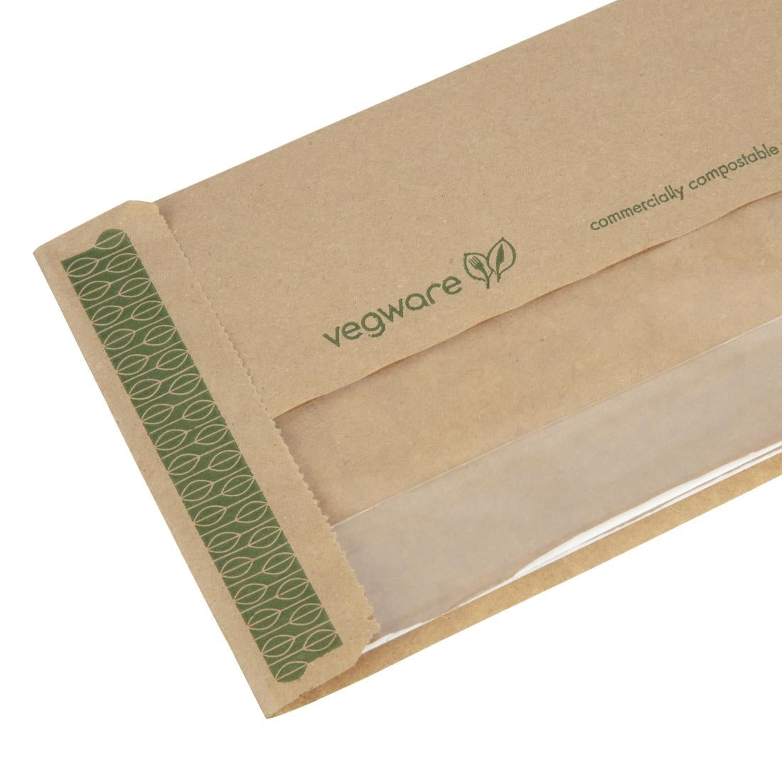 Vegware Compostable Kraft Baguette Bags With PLA Window (1000 Pack)