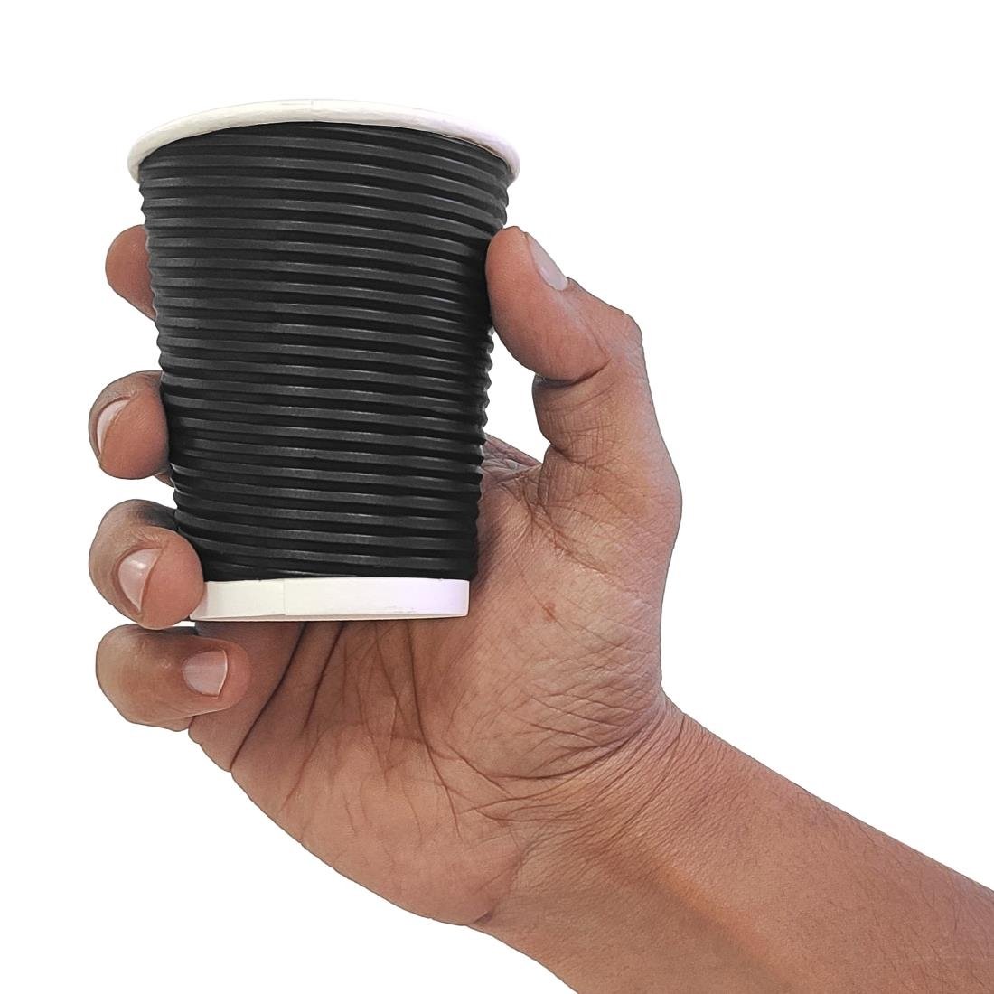 Fiesta Recyclable Coffee Cups Ripple Wall Black 225ml / 8oz (25 Pack)