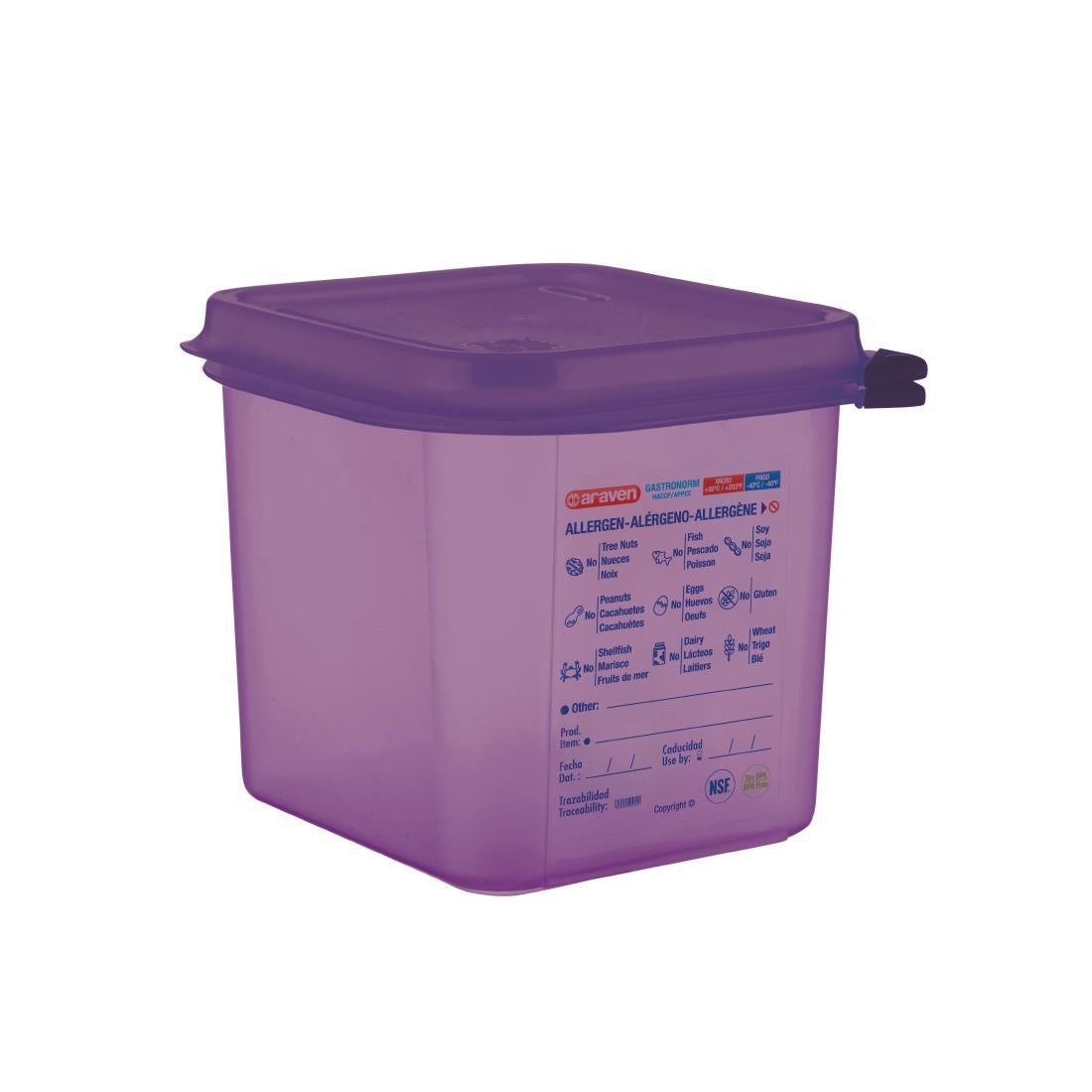 Araven Allergen Polypropylene 1/6 Gastronorm Food Container Purple 2.6Ltr