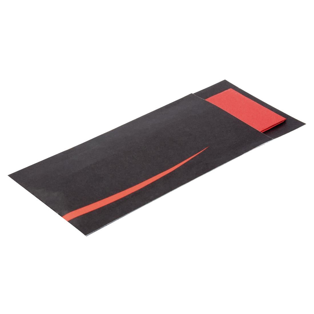 Europochette Bari Black Cutlery Pouch with Red Napkin (100 Pack)