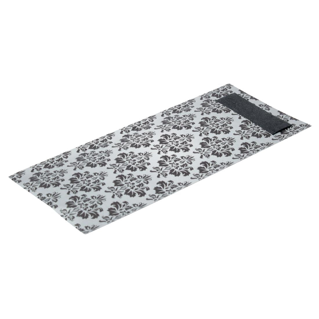 Europochette White with Vintage Design Cutlery Pouch with Black Napkin (100 Pack)