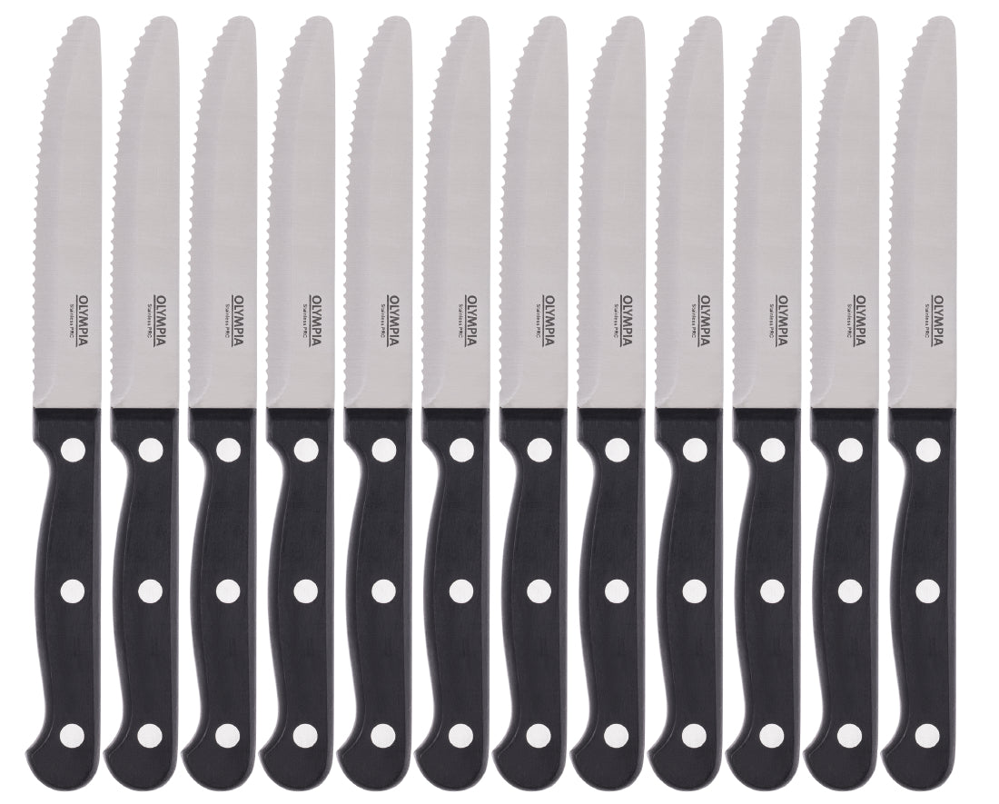 Olympia Taverna Rounded Steak Knives with Black Handles (12 Pack)