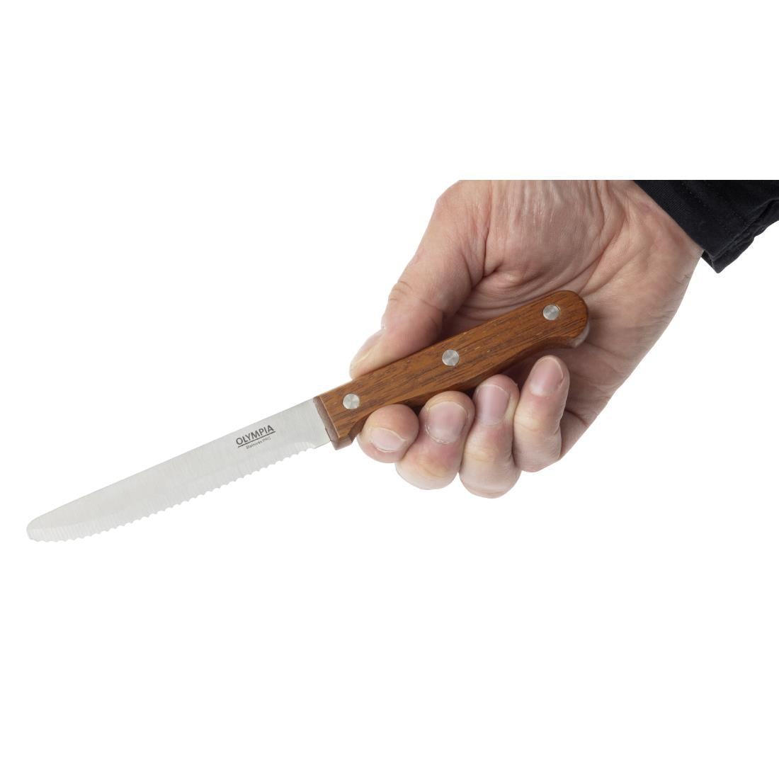 Olympia Rounded Steak Knives with Acacia Wood Handles 110mm (12 Pack)