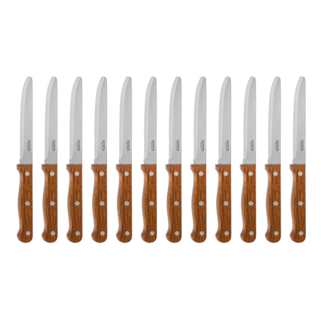 Olympia Rounded Steak Knives with Acacia Wood Handles 110mm (12 Pack)