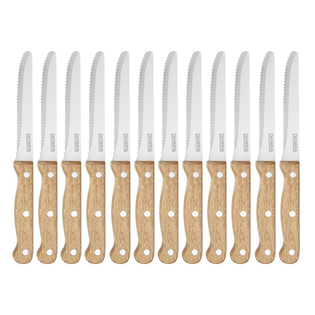 Olympia Rounded Steak Knives with Acacia Wood Handles 110mm (12 Pack)