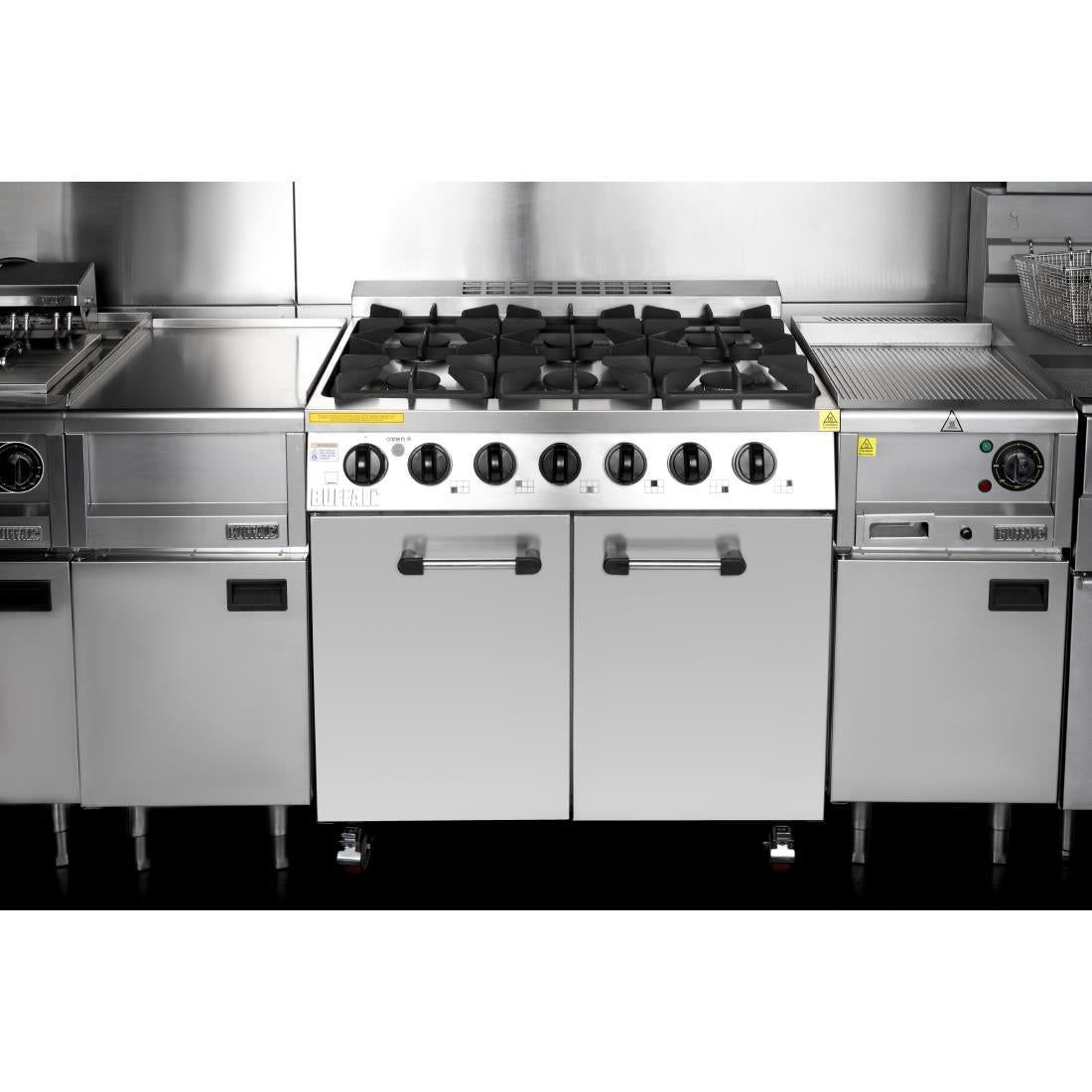 Buffalo 6 Burner Gas Oven Range with Castors