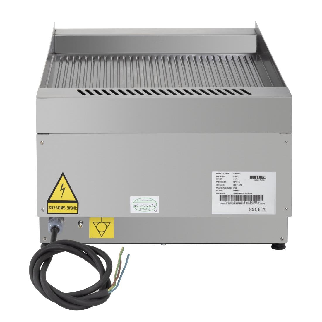 Buffalo 600 Series 3kW Ribbed Electric Griddle 400mm