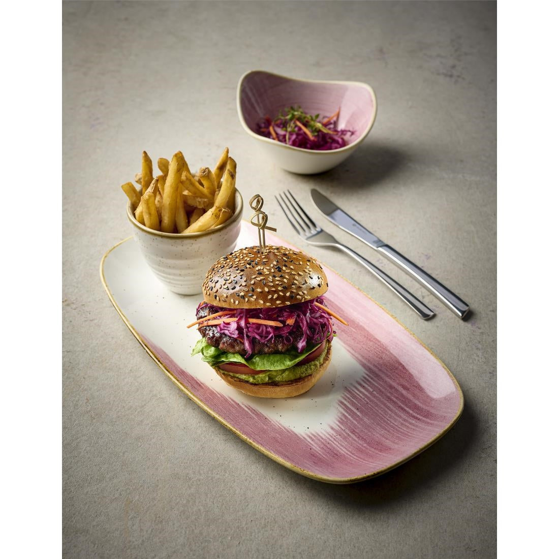 Churchill Stonecast Accents Chefs Oblong Plates Petal Pink 355x189mm (6 Pack)
