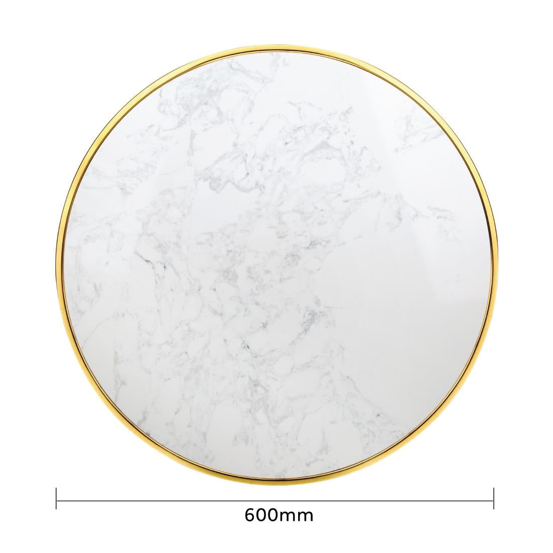 Bolero Round Marble Tabletop with Brass Effect Rim White 600mm