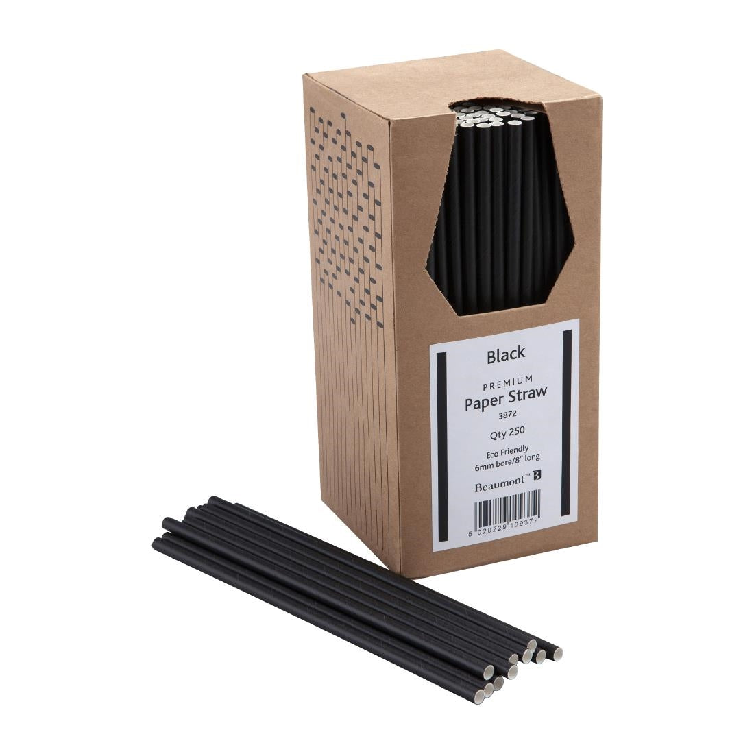 Beaumont 6mm Bore Paper Straw Black (Pack 250)