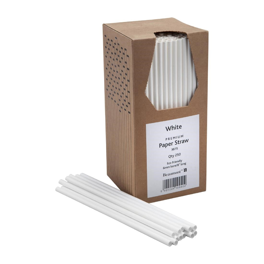 Beaumont 6mm Bore Paper Straw White (Pack 250)