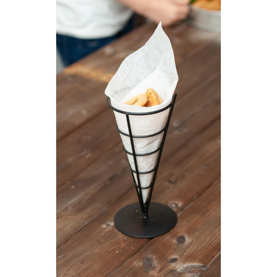 Beaumont Wire French Fry Cone and Ramekin Holder Black