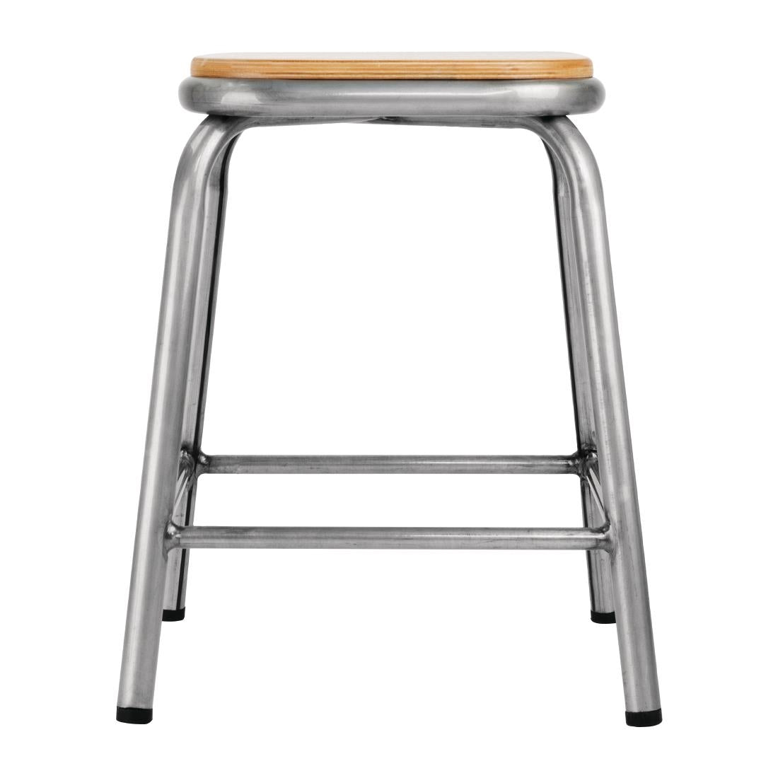 Bolero Galvanised Steel Low Stools with Wooden Seatpad (4 Pack)