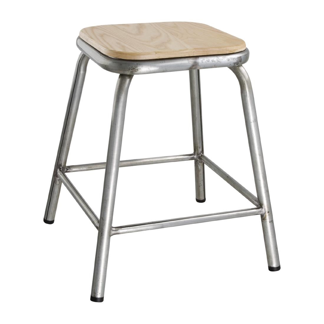 Bolero Galvanised Steel Low Stools with Wooden Seatpad (4 Pack)