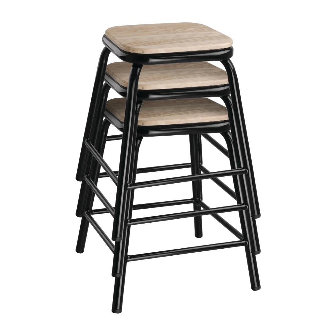 Bolero Cantina Low Stools with Wooden Seat Pad Black (4 Pack)