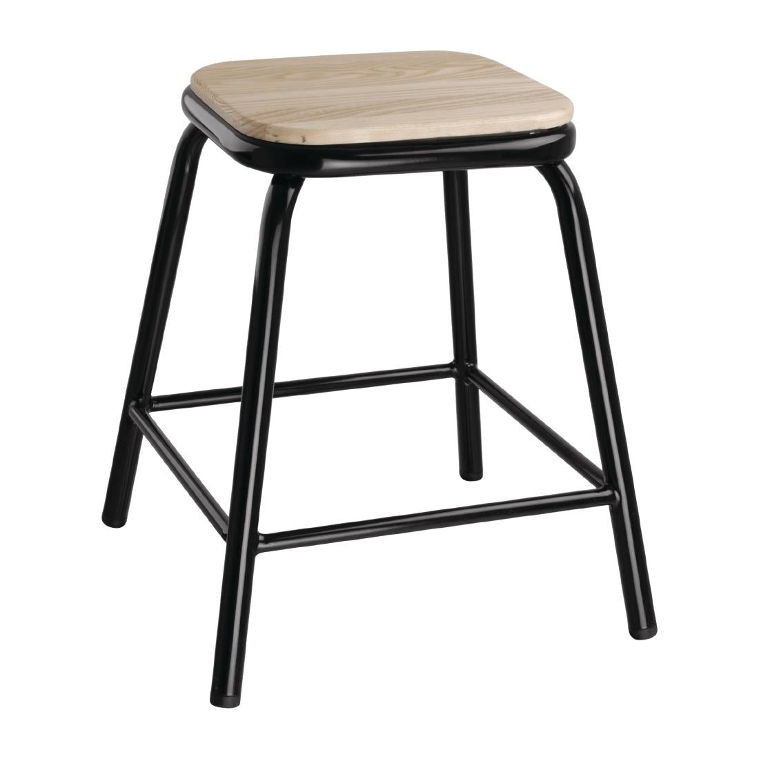 Bolero Cantina Low Stools with Wooden Seat Pad Black (4 Pack)